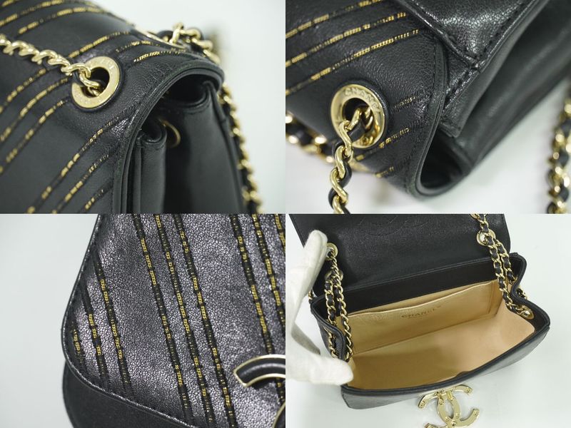 Authentic Chanel Coco Mark V Stitch Chain Shoulder Bag Pochette Lambskin