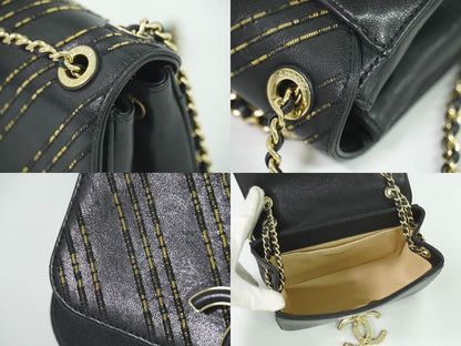 Authentic Chanel Coco Mark V Stitch Chain Shoulder Bag Pochette Lambskin