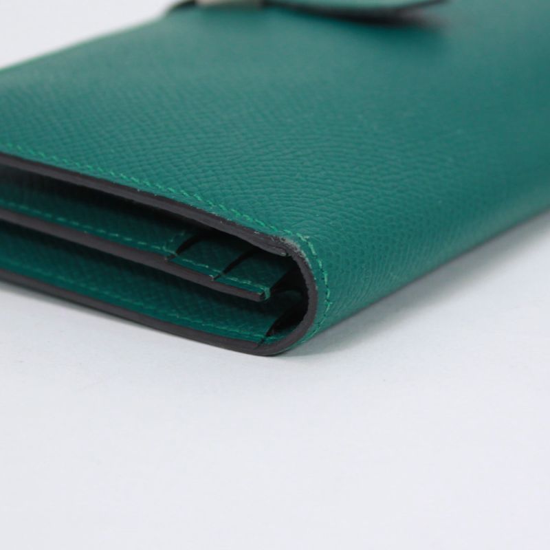 Hermes Bearn Vaux Epson Green Wallet Silver