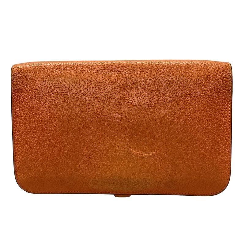 Hermes Dogon GM Orange Silver Hardware Leather Long Wallet