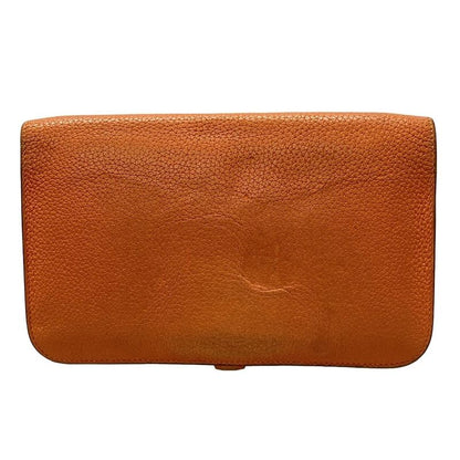 Hermes Dogon GM Orange Silver Hardware Leather Long Wallet