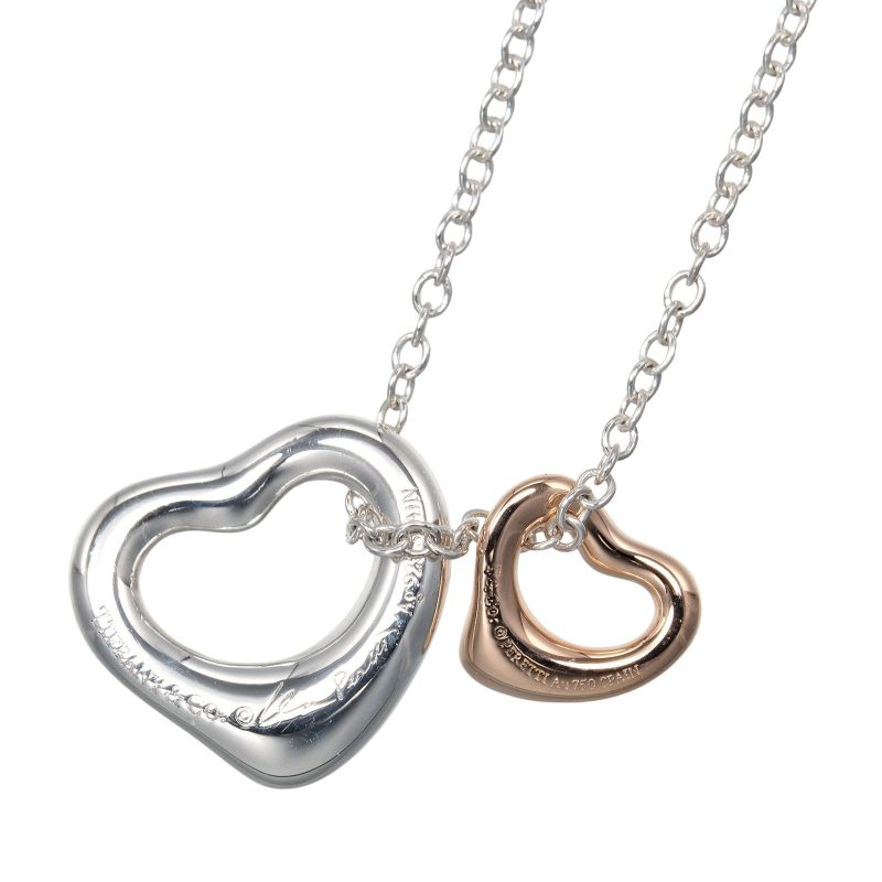 Tiffany & Co Double Open Heart 11mm (0.43in) & 7mm (0.28in) Silver 925 X 18K