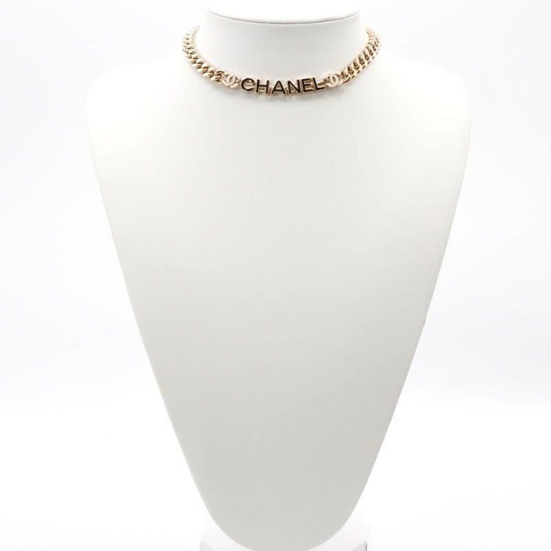 Chanel Necklace Pendant Choker Gold Black White Here Mark Logo