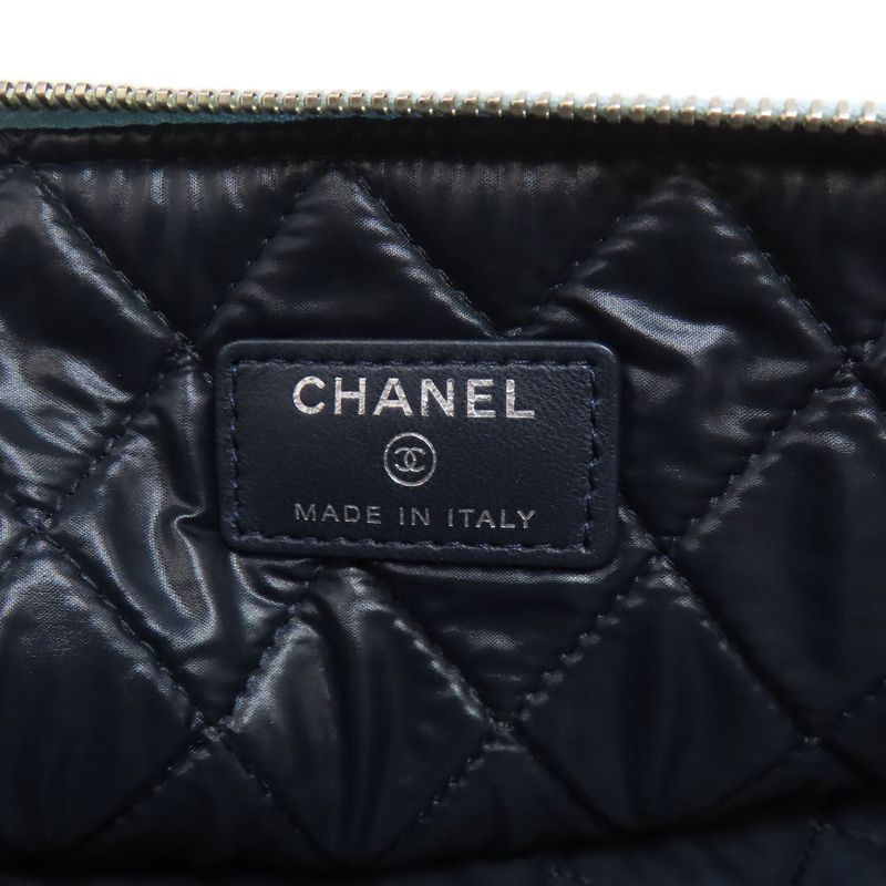 Chanel Coco Mark Bicolor Clutch Bag Leather Women