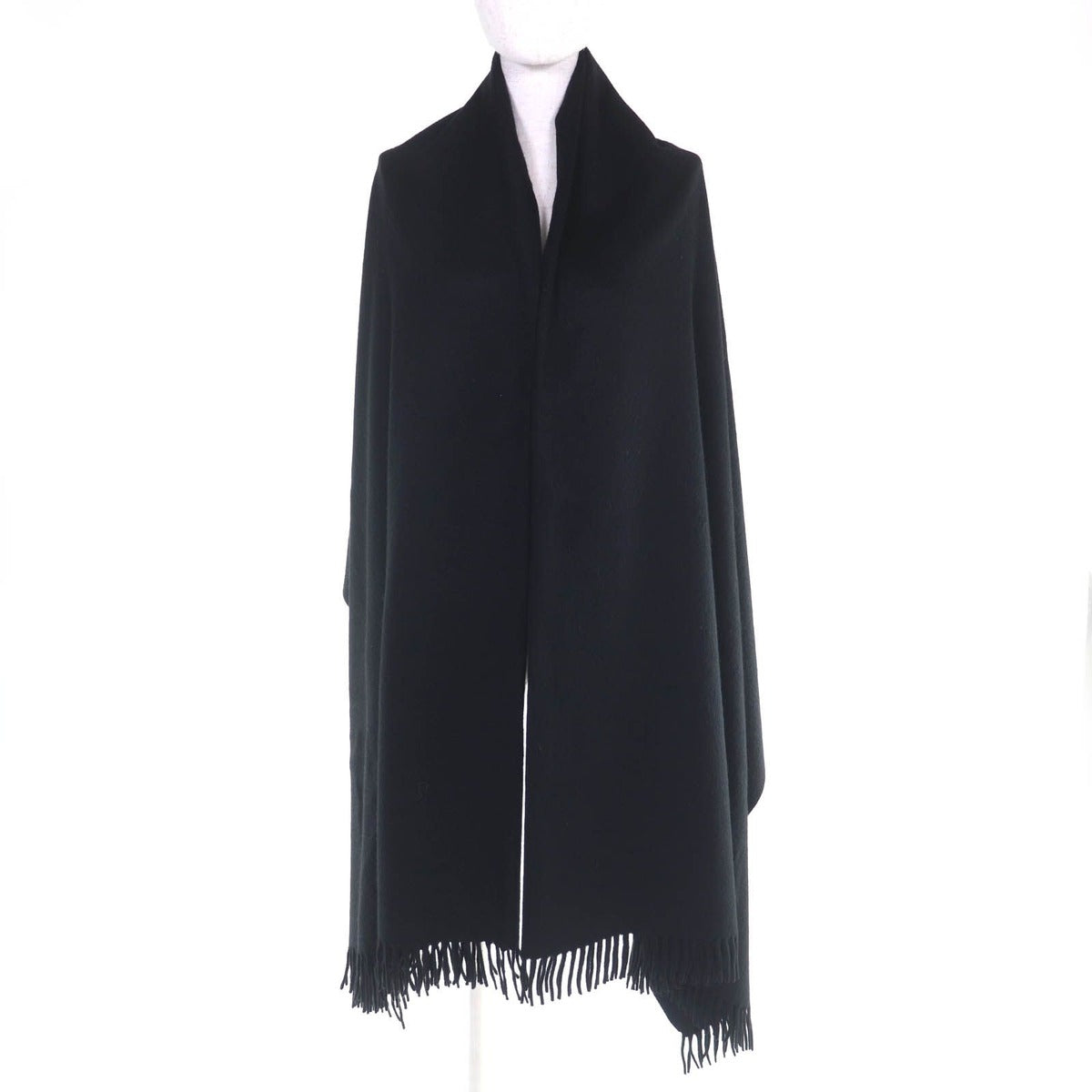 Hermes Cashmere Logo Embroidery Fringe Extra Large Shawl Scarf Black — view 3