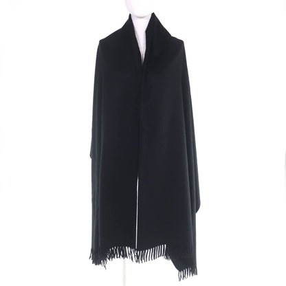 Hermes Cashmere Logo Embroidery Fringe Extra Large Shawl Scarf Black — view 3