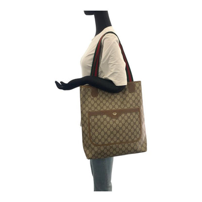 Gucci Old Gucci Sherry Line Beige Gold Hardware GG Plus/leather 3902003 Tote