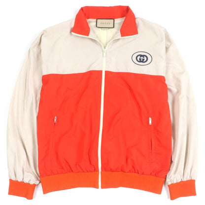  Gucci 693017 Interlocking G Back Print Zip Up Track Jacket Beige Orange S