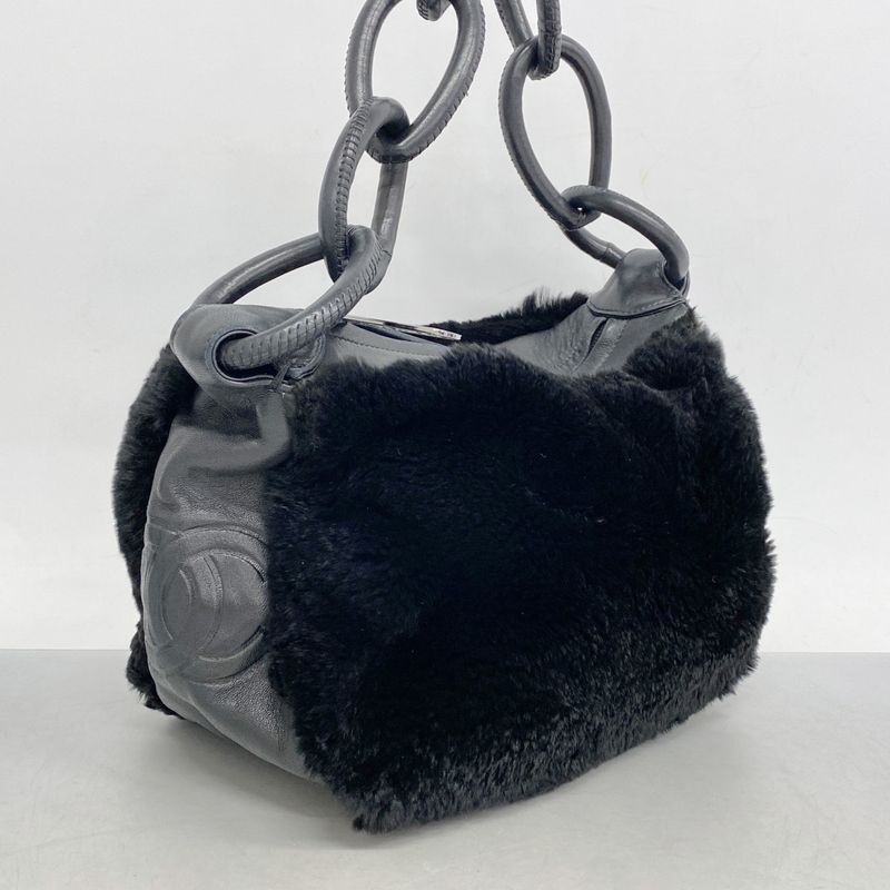 Chanel Shoulder Bag Lambskin Black Silver Hardware Women