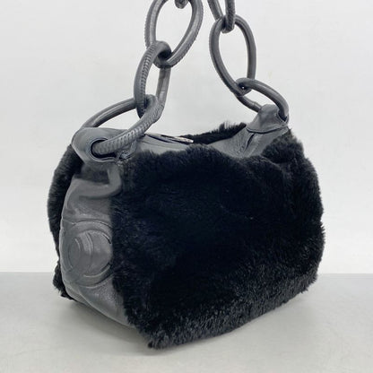 Chanel Shoulder Bag Lambskin Black Silver Hardware Women
