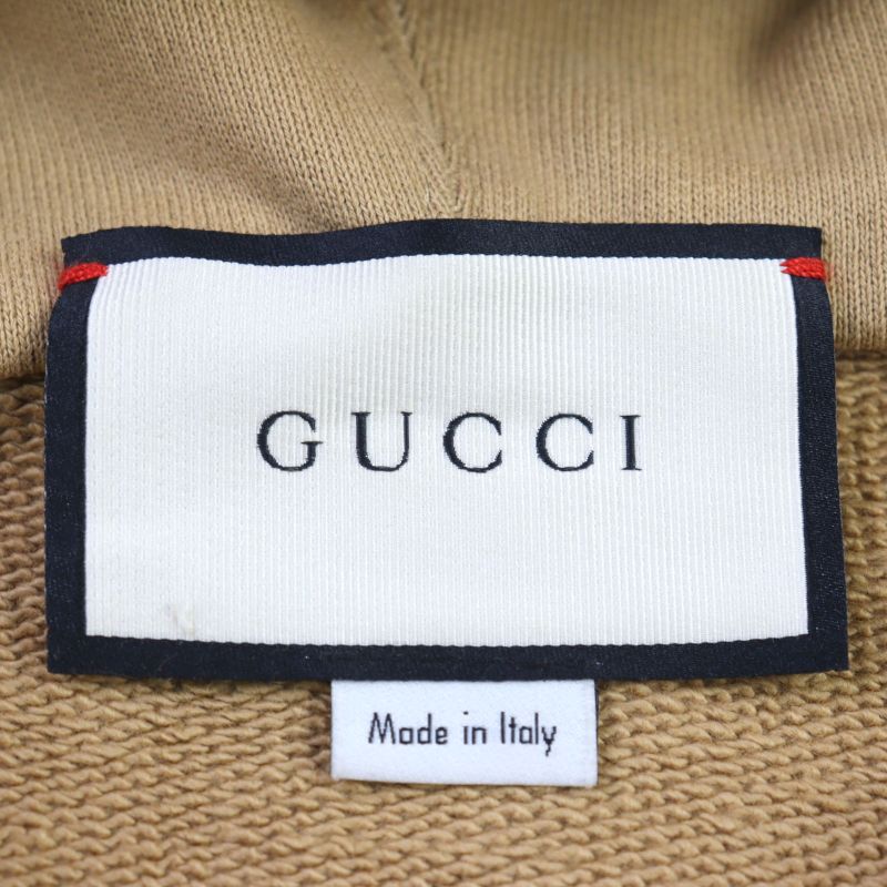 Gucci 20AW 627079 100% Cotton Interlocking G Logo Print Half Zip Hoodie Camel