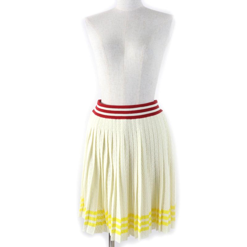 Gucci×adidas 702874 Three Line Cotton Knit Pleated Skirt Ivory L Made In Italy