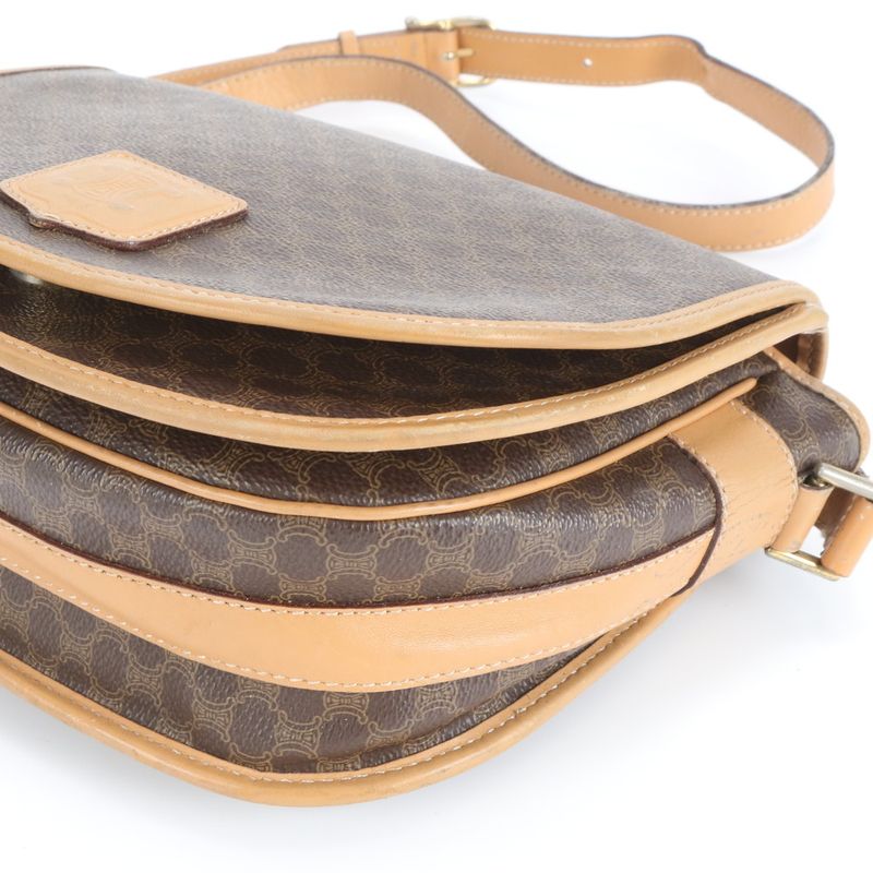 Vintage Celine Macadam Leather Shoulder Bag Crossbody Brown Women ERE Cw32-5