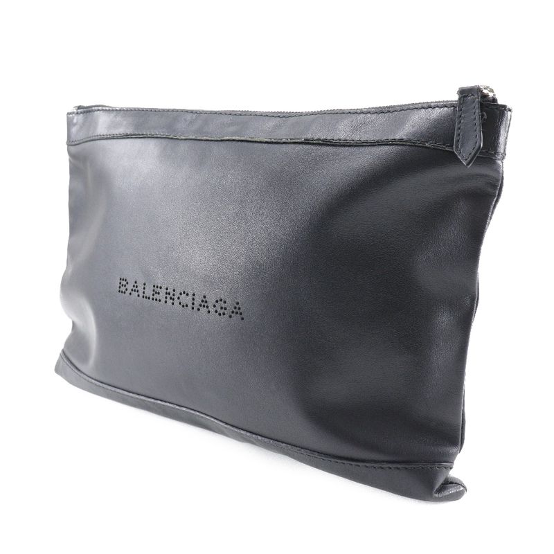 Balenciaga Navy Clip M 373834 Lambskin Black Unisex Clutch Bag