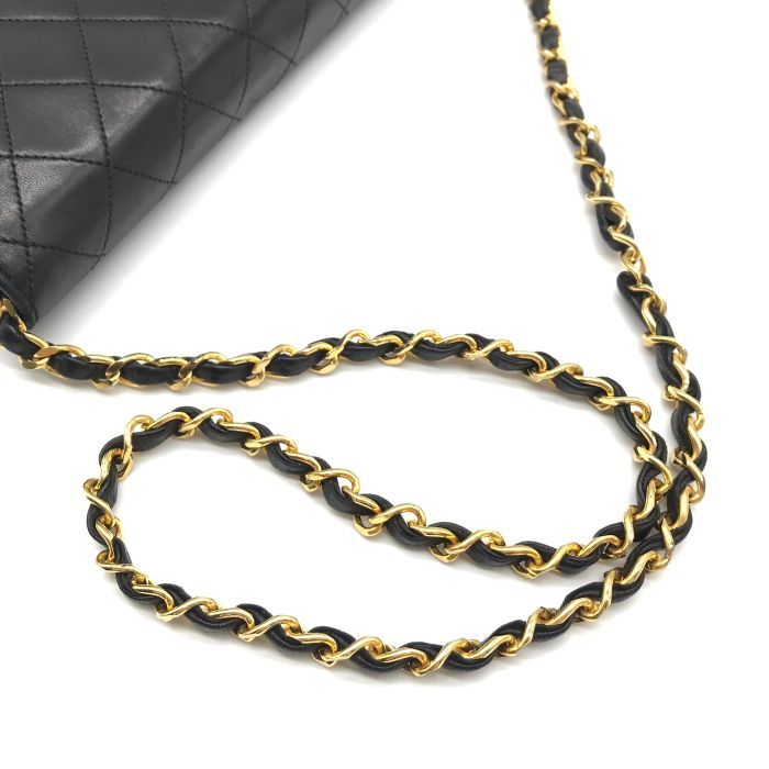 Chanel CC Logo Lambskin Leather Quilted Push Lock Chain Shoulder Bag Black
