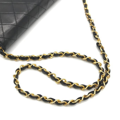 Chanel CC Logo Lambskin Leather Quilted Push Lock Chain Shoulder Bag Black