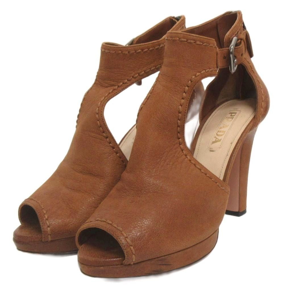 Prada Open Heel Sandals Leather Brown 37