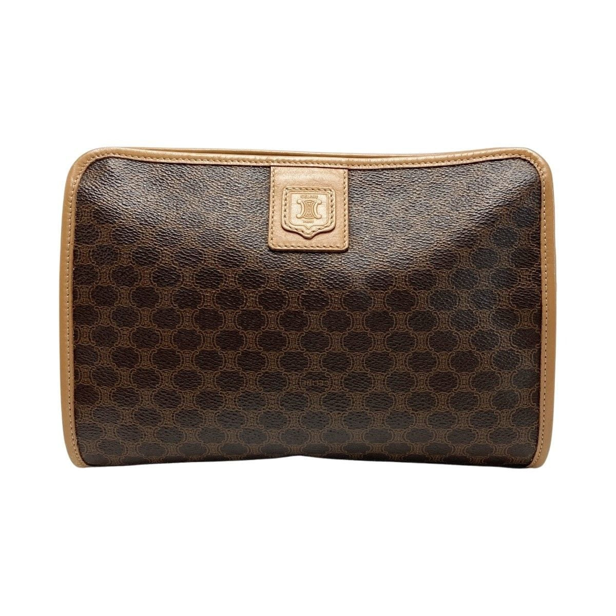 Celine Macadam Pattern Clutch Bag Brown Leather Second