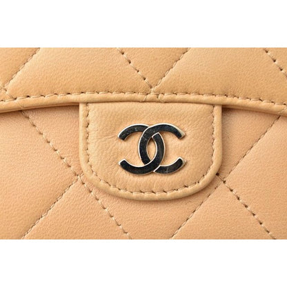 Chanel Wallet 3 Fold Lambskin Beige Silver Hardware — view 3