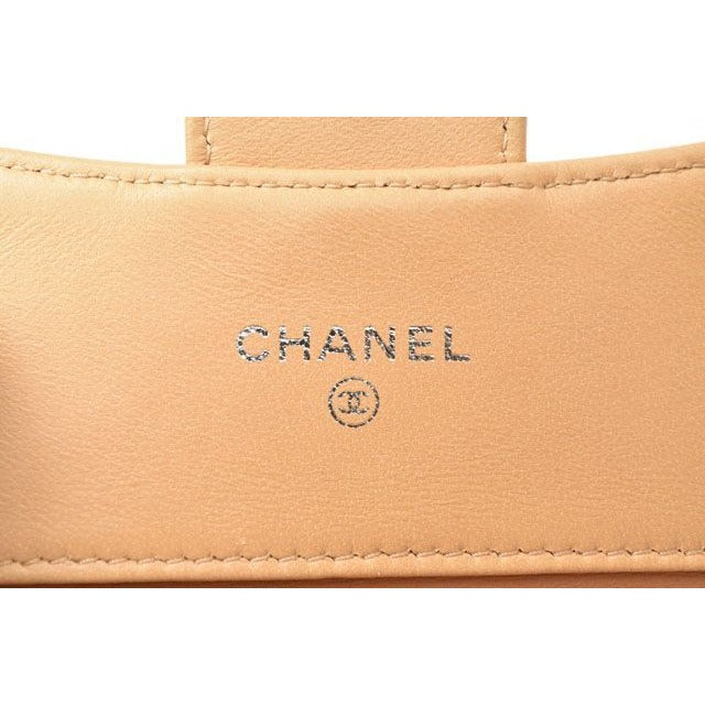 Chanel Wallet 3 Fold Lambskin Beige Silver Hardware — view 5
