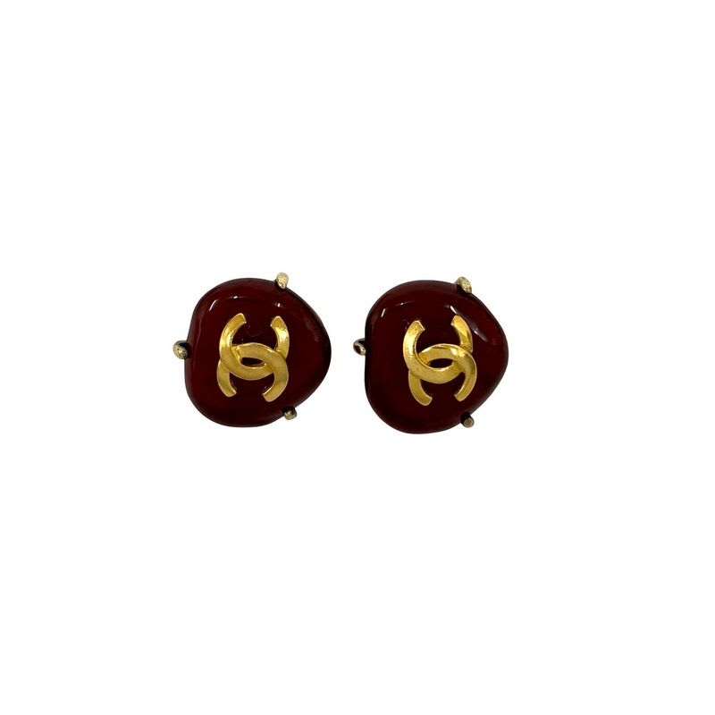 Chanel Coco Mark Motif GP Earrings Ear Cuff Accessory Gold Red 97A