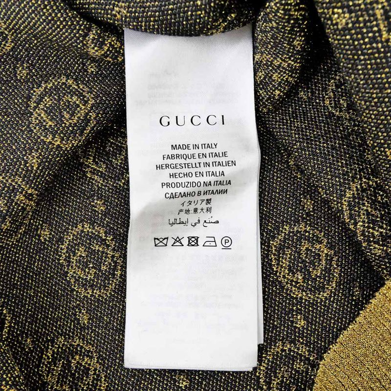 Gucci Short Sleeve Knit GG Pattern M Size 554595 Black Gold Lamé