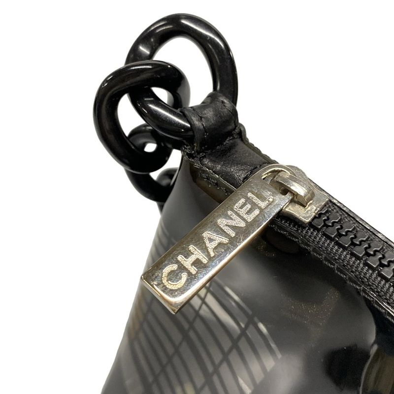 Chanel Shoulder Bag Window Line Clear X Black Plastic Chain Shoulder