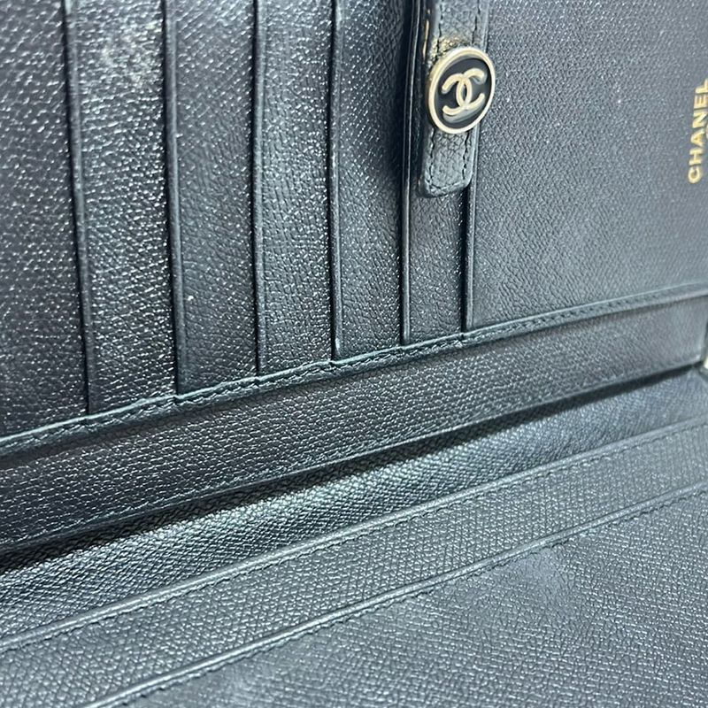 Chanel Long Wallet Coco Button A20905 Black Gold Hardware Leather