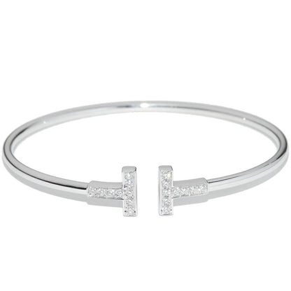 Tiffany & Co Bracelet Bangle 18K White Gold 18 Diamonds (total 024ct) T-wire
