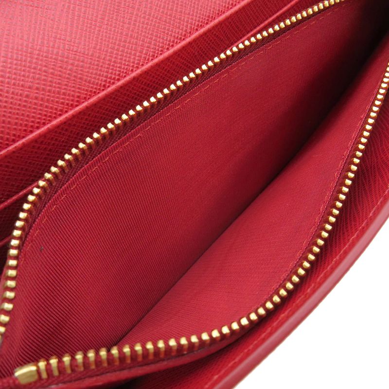 Prada Long Wallet Caier Wallet Saffiano Leather Fuoco Gold Hardware Red