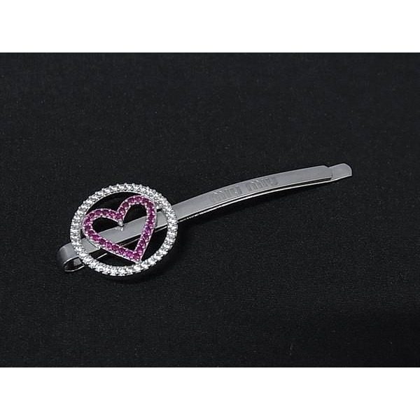 Miu Miu Miu Heart Line Stone Hairpin Hair Clip Silver
