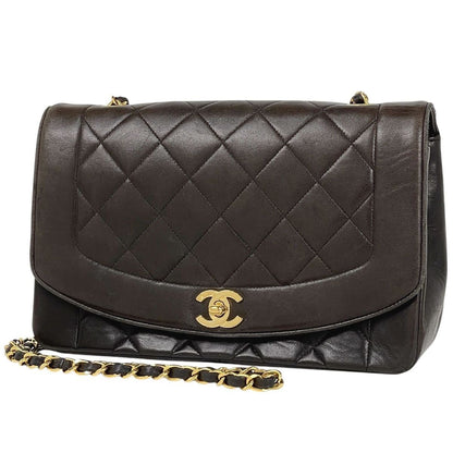 Chanel Diana Quilted Single Flap Chain Shoulder Bag CC Logo Leather Black
