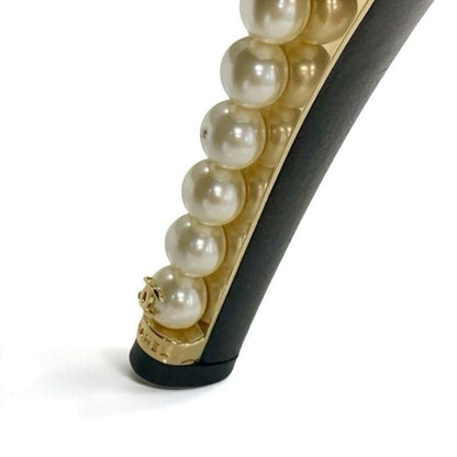 Chanel Boots Short Boots Shoes Leather Black Booties Lace Up Coco Mark Pearl