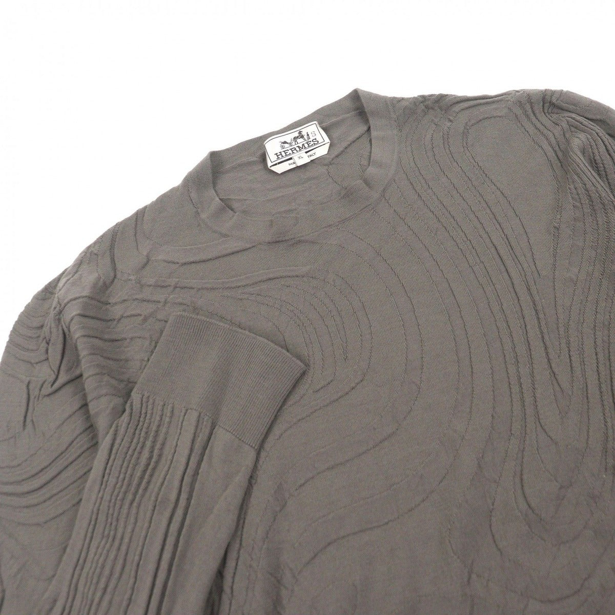 Hermes All Pattern Wool Lightweight Long Sleeve Knit Sweater Brown XL — view 2