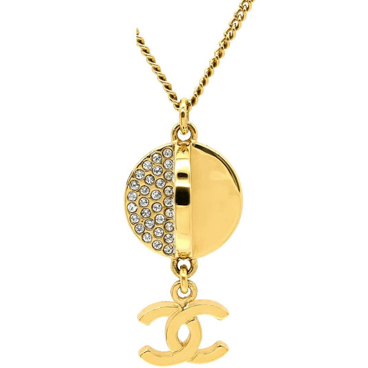 Chanel Necklace Rhinestone CC Logo Lacquer White Black Gold CC Mark Swing