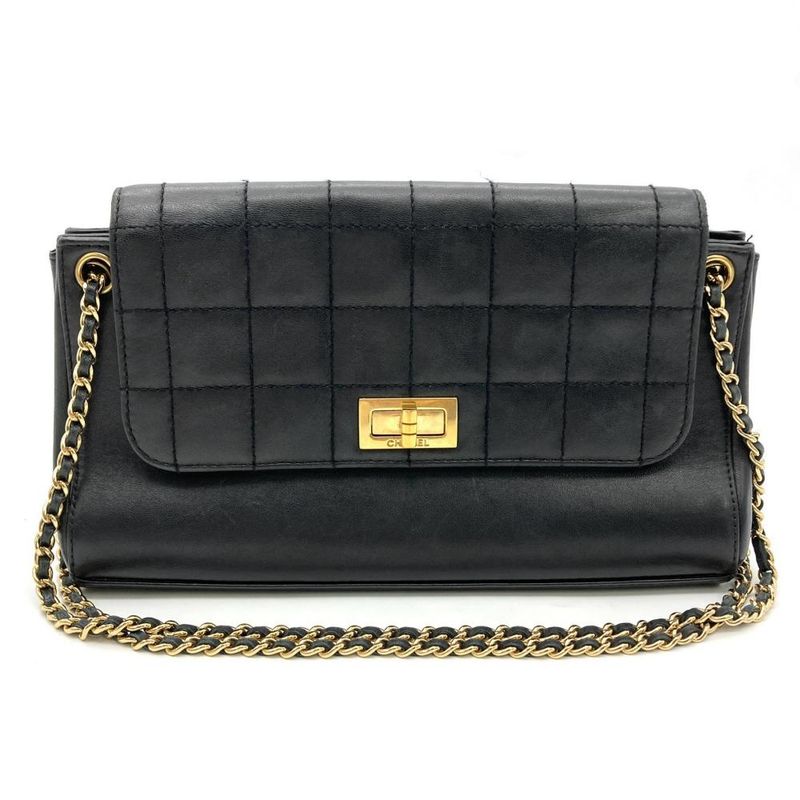 Chanel Chocobar Shoulder Bag Lambskin Black Gold Hardware