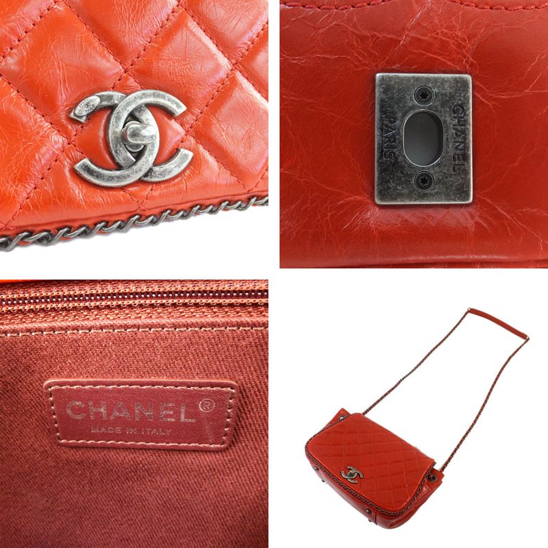 Chanel Matelasse Chain Shoulder Red Bag Coco Mark Vintage Silver