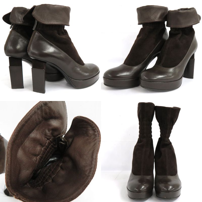 Fendi Thick Heel Platform Boots 36.5 Brown Leather Suede Shorts Back