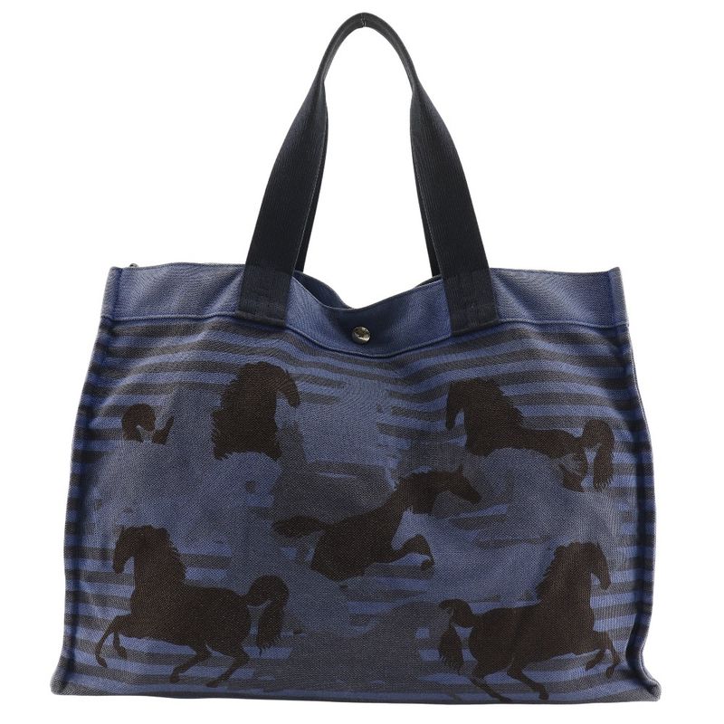Hermes Cheveaune Canvas Blue/black Unisex Tote Bag