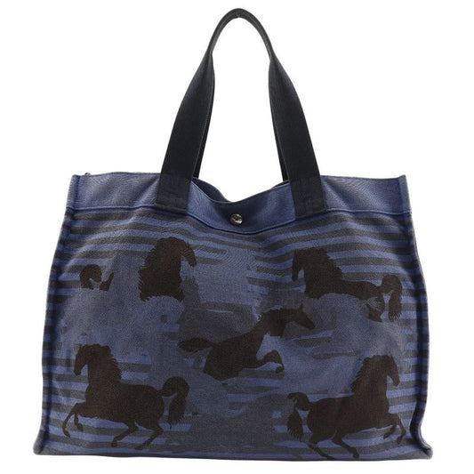 Hermes Cheveaune Canvas Blue/black Unisex Tote Bag