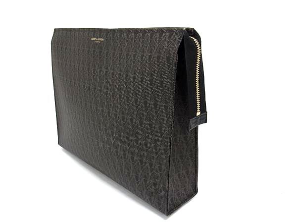 Saint Laurent PVC All Over Pattern Clutch Bag Second Bag Men's Black And