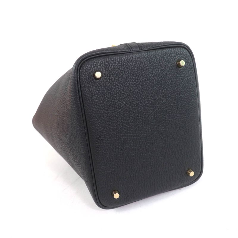 Hermes Picotin Lock MM Black Taurillon Clemence Gold Hardware Handbag Engraved