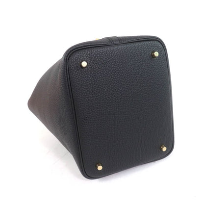 Hermes Picotin Lock MM Black Taurillon Clemence Gold Hardware Handbag Engraved