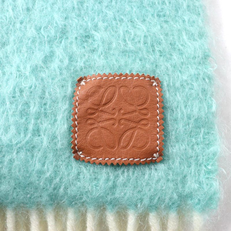 LOEWE Mohair Blend Anagram Logo Patch Fringed Scarf Multi Genuine