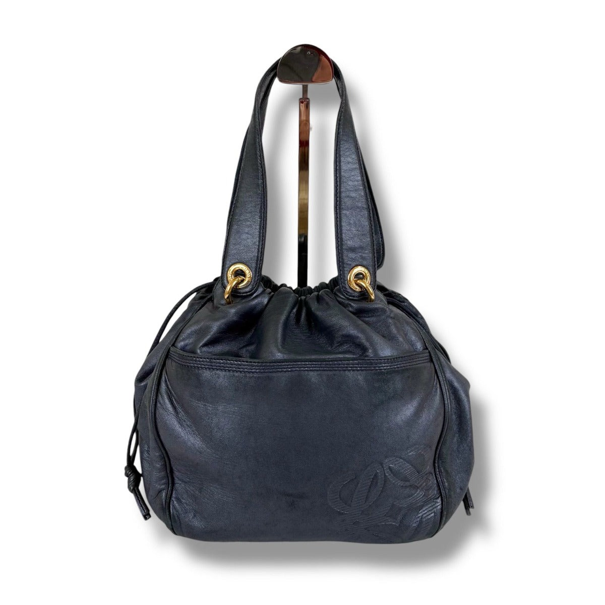 Loewe Drawstring Shape Mini Handbag Anagram Logo Nappa Leather Dark Navy — view 13