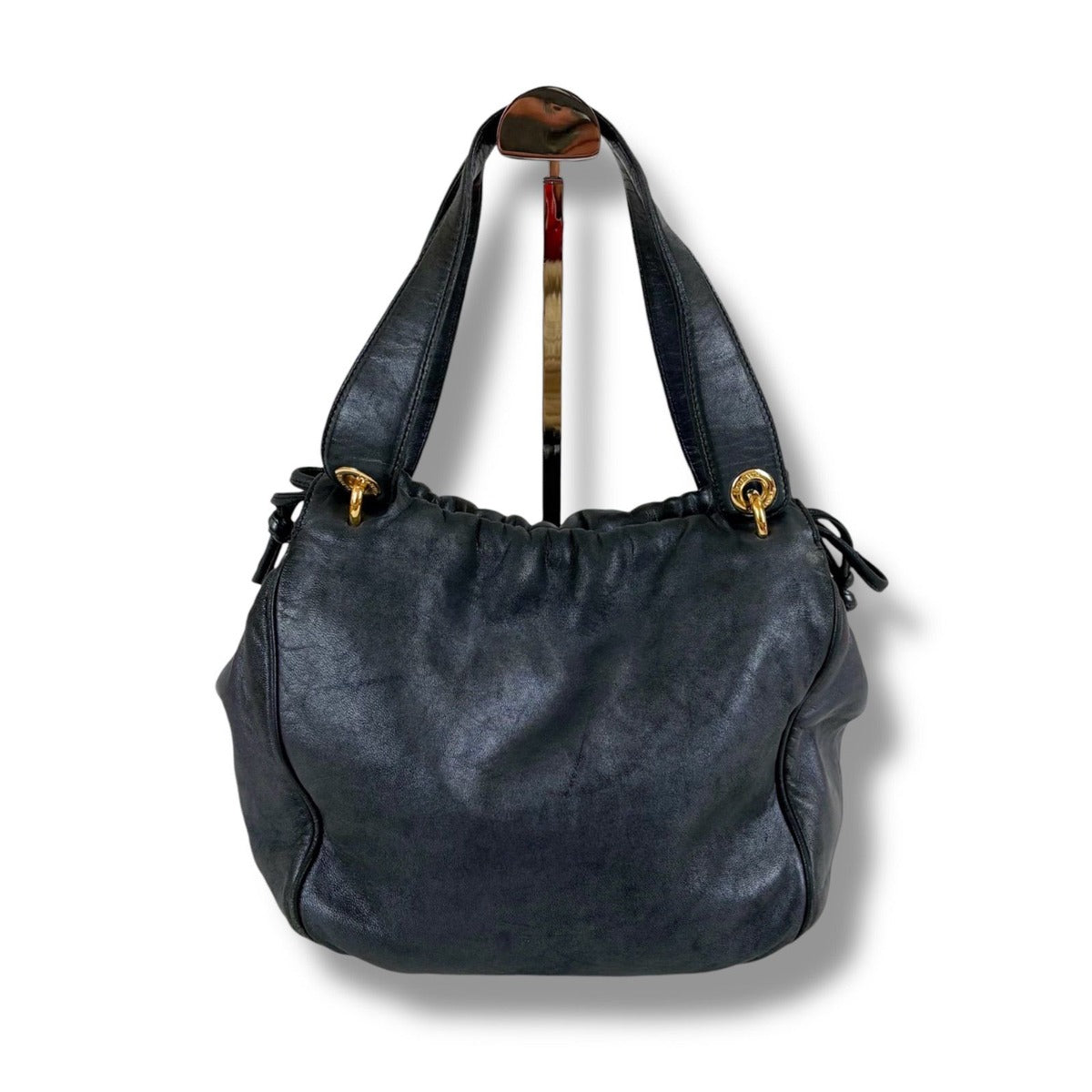 Loewe Drawstring Shape Mini Handbag Anagram Logo Nappa Leather Dark Navy — view 4