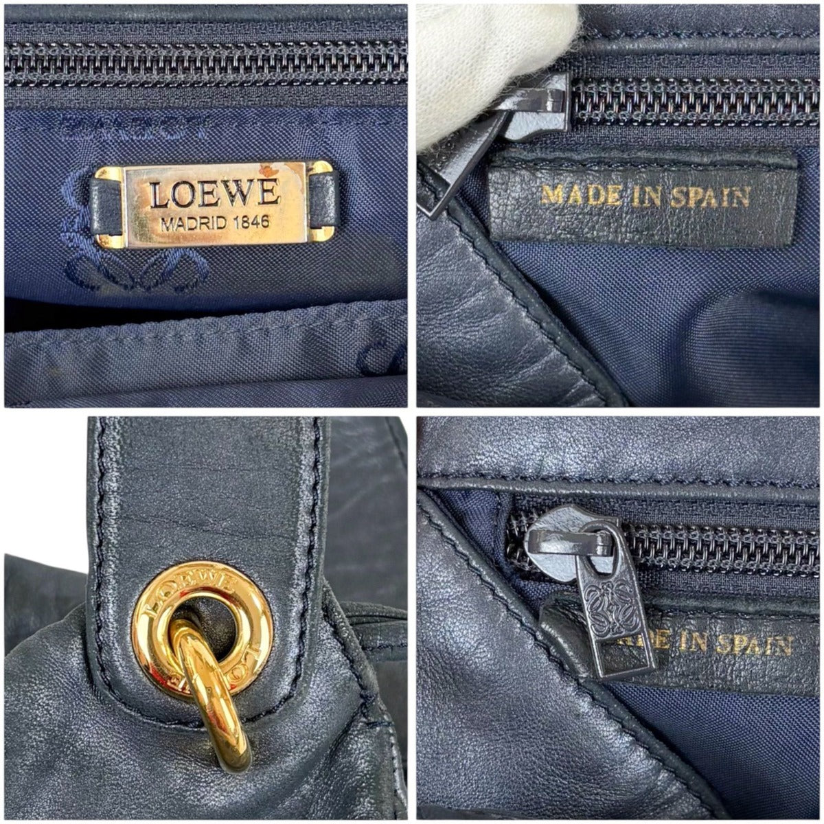 Loewe Drawstring Shape Mini Handbag Anagram Logo Nappa Leather Dark Navy — view 9