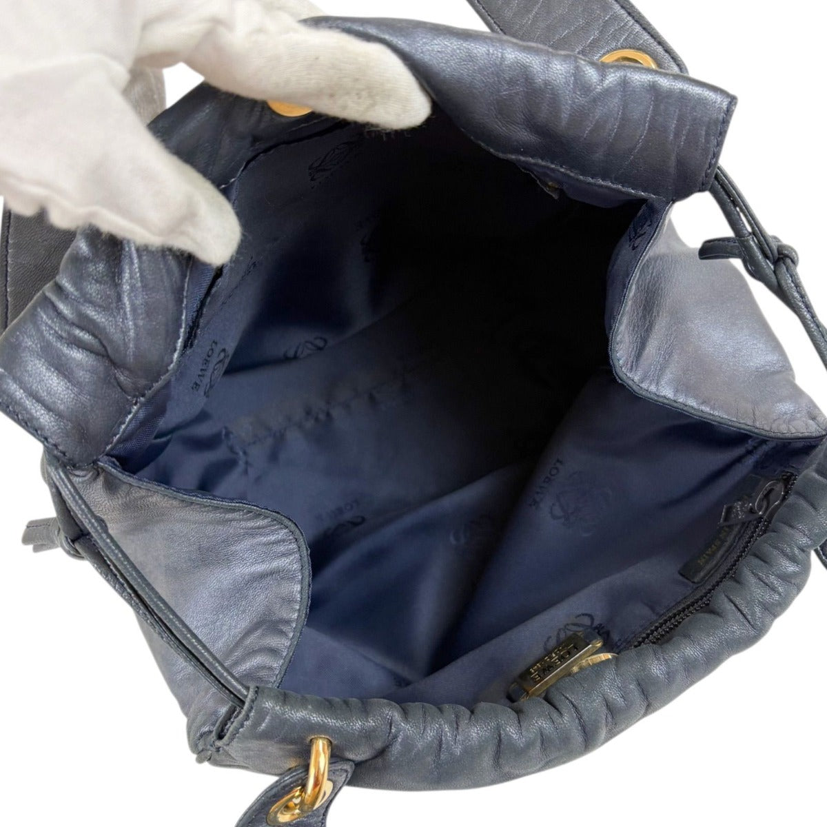 Loewe Drawstring Shape Mini Handbag Anagram Logo Nappa Leather Dark Navy — view 10