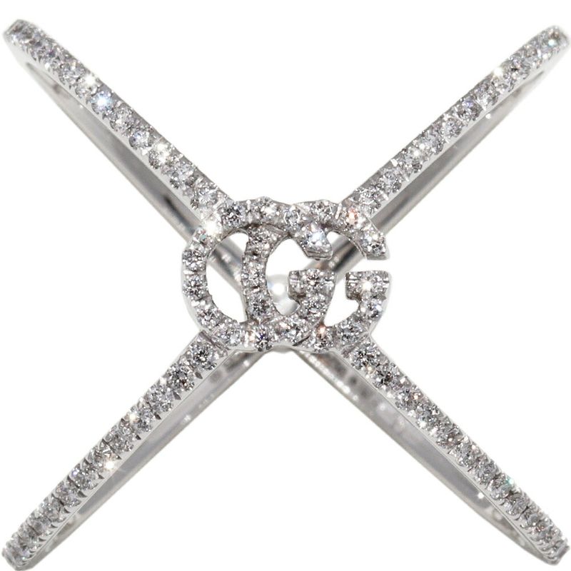 Gucci Rings 18K White Gold Diamond 107P GG Running Xring Full Diamond