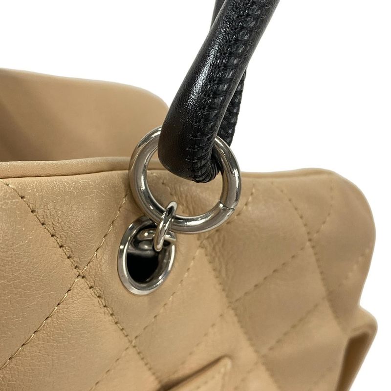 Chanel Shoulder Bag Cambon Line Multi-pocket Bag Beige And Black Silver